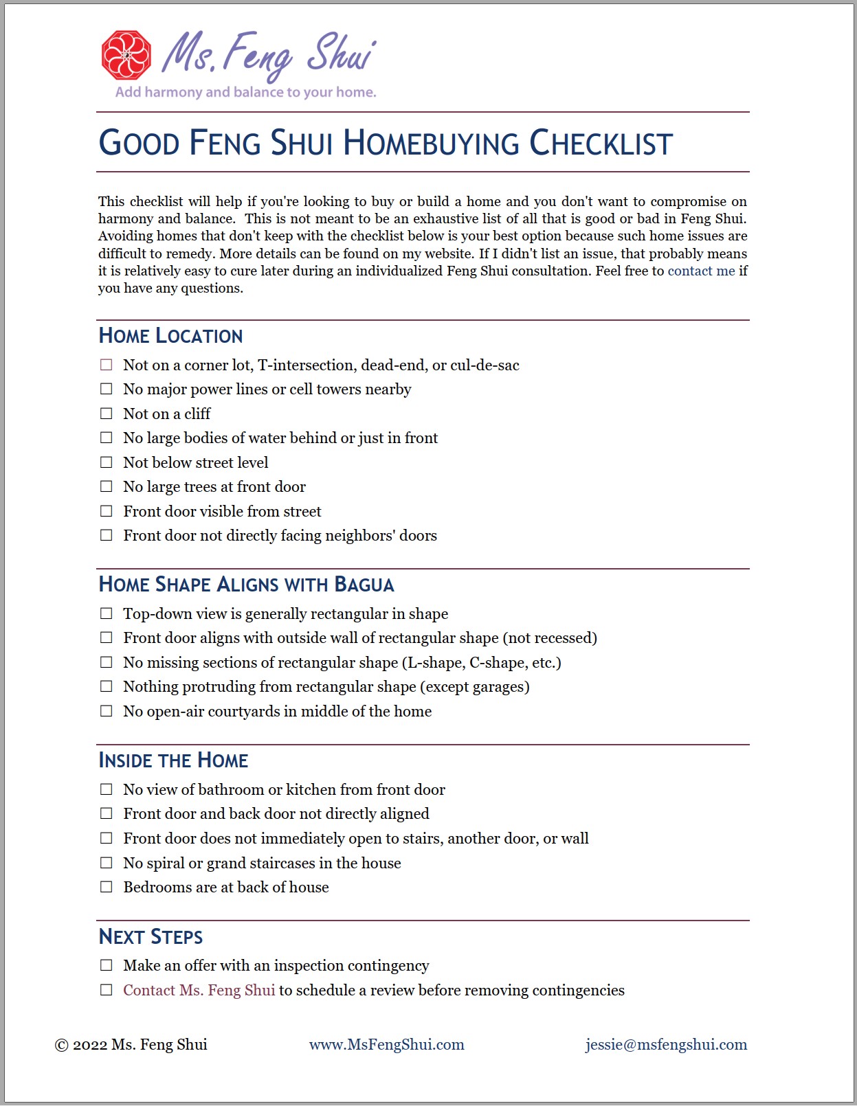 Home Buying Checklist for Good Feng Shui - Ms. Feng Shui | Attract Love &amp; Wealth with Feng Shui